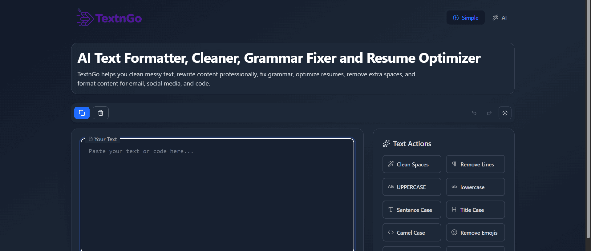 TextNGo AI Text Formatter Tool