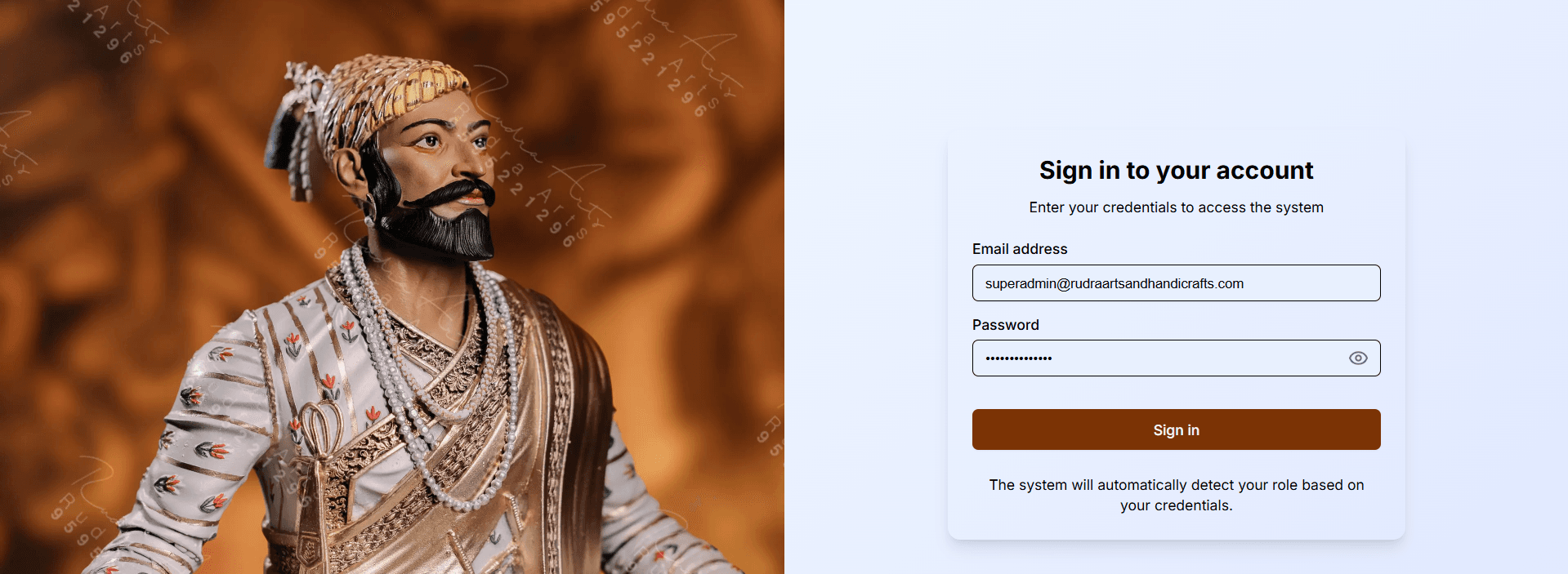 Rudra Arts Management Dashboard screenshot